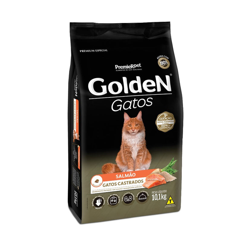 Ração Golden Gatos Castrados Sabor Salmão 10,1kg
