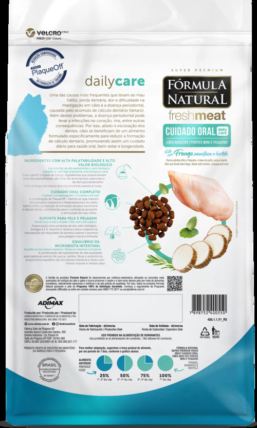 Ração Fórmula Natural Fresh Meat Cuidado Oral Cães Adultos Raças Pequenas e Mini Frango, Mandioca e Hortelã 1kg