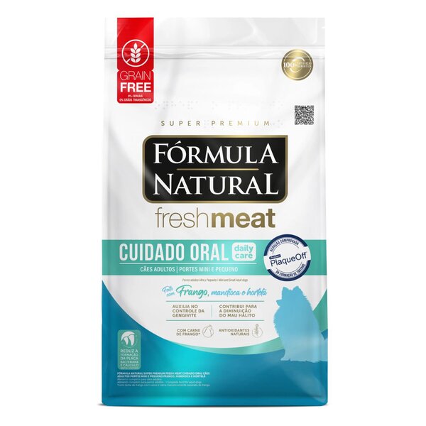 Ração Fórmula Natural Fresh Meat Cuidado Oral Cães Adultos Raças Pequenas e Mini Frango, Mandioca e Hortelã 1kg