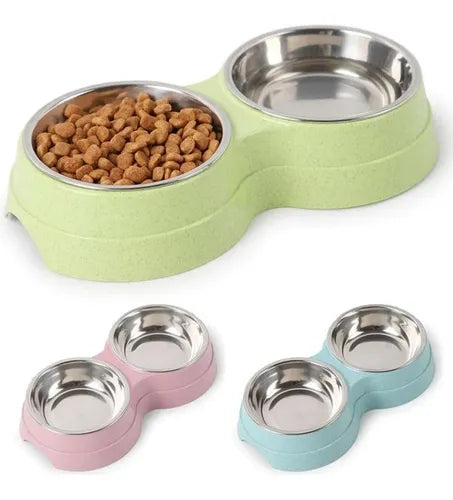 Comedouro Duplo Para Cachorros e Gatos -Cores Variadas 200ml