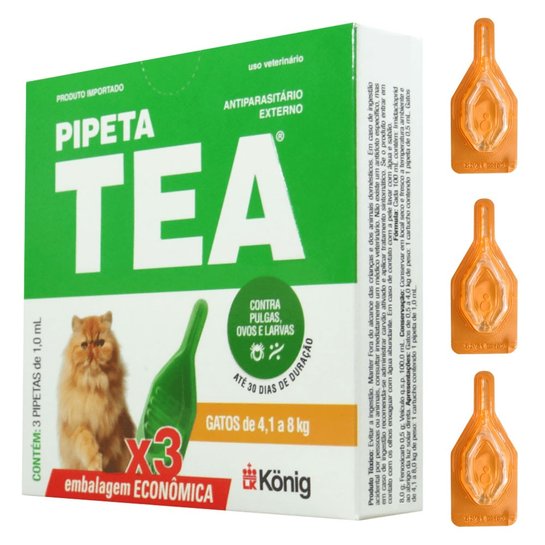 TEA Pipeta Antipulgas Para Gatos Até 4,1 a 8kg Caixa Com 3 Unidades