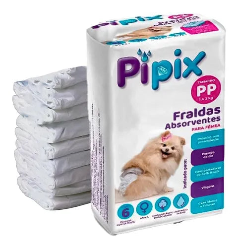 Pipix Fralda Higiênica Para Cães Fêmea Tam.PP 6 Unidades