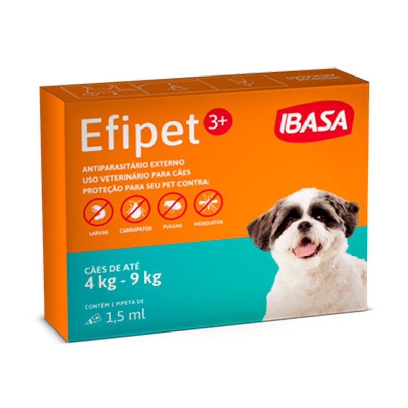Efipet 3+ Antipulgas e Carrapatos P/Cães Até 4-9kg(1 Pipeta)