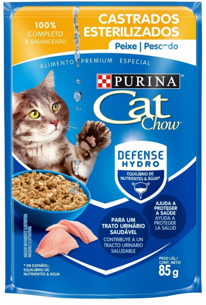 Ração Úmida Cat Chow Sachê Castrados Peixe ao Molho 85g
