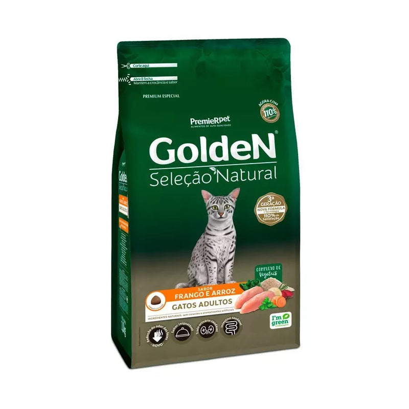 Ração Golden Seleção Natural Gatos Adultos Frango e Arroz 3kg