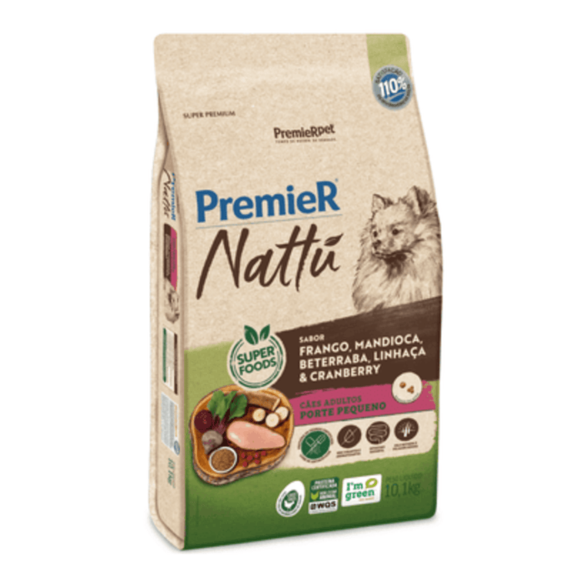 Ração Premier Nattu Cães Adultos Frango e Mandioca Pequeno Porte 10,1kg