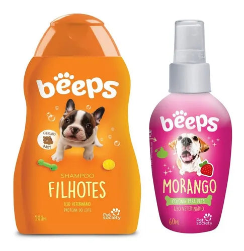 Kit Shampoo Beeps Filhote 500ml + Colônia Morango 60ml