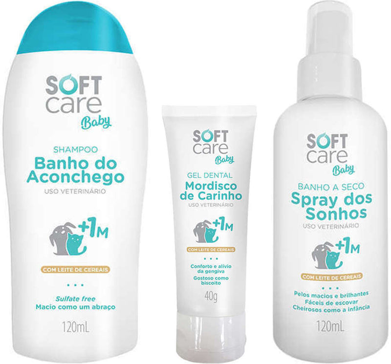 Kit de 3 Soft Care - Shampoo + Banho a Seco + Gel Dental