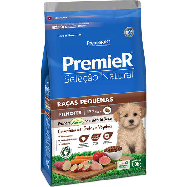 Ração Premier Seleção Natural Cães Filhotes Raças Pequenas Frango com Batata Doce 1 kg