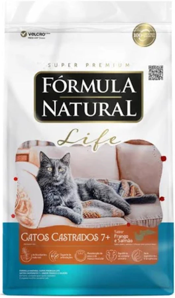 Fórmula Natural Life Gatos 7+ Frango e Salmão Gatos Castrados - 1kg