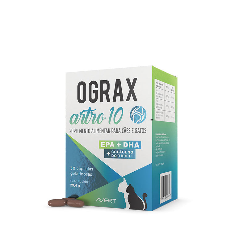 Ograx Artro 10 Suplemento Para Cães e Gatos Com 30 Cápsulas