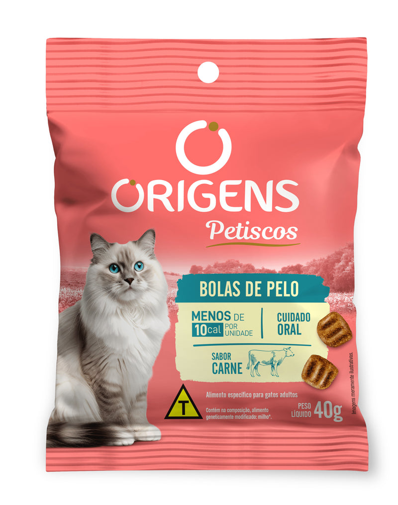 Origens Petisco para Gatos Adultos Bolas de Pelo Sabor Carne 40g