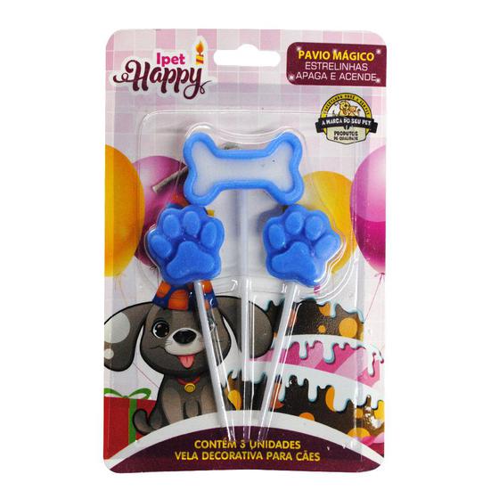 Vela Aniversário Para Cães Happy Dog Azul C/3 Unidades