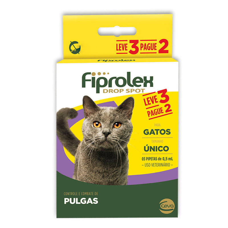 Fiprolex Para Gatos Tamanho Único C/3 Pipetas De 0,5ml