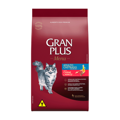 Ração GranPlus Menu Gatos Castrados Carne e Arroz 10,1kg