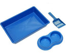 Kit Higiênico Gato Bandeja + Pá + Comedouro Duplo Azul