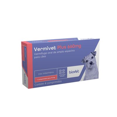 Vermivet Plus 660mg Vermífugo Para Cães 4 Comprimidos Biovet