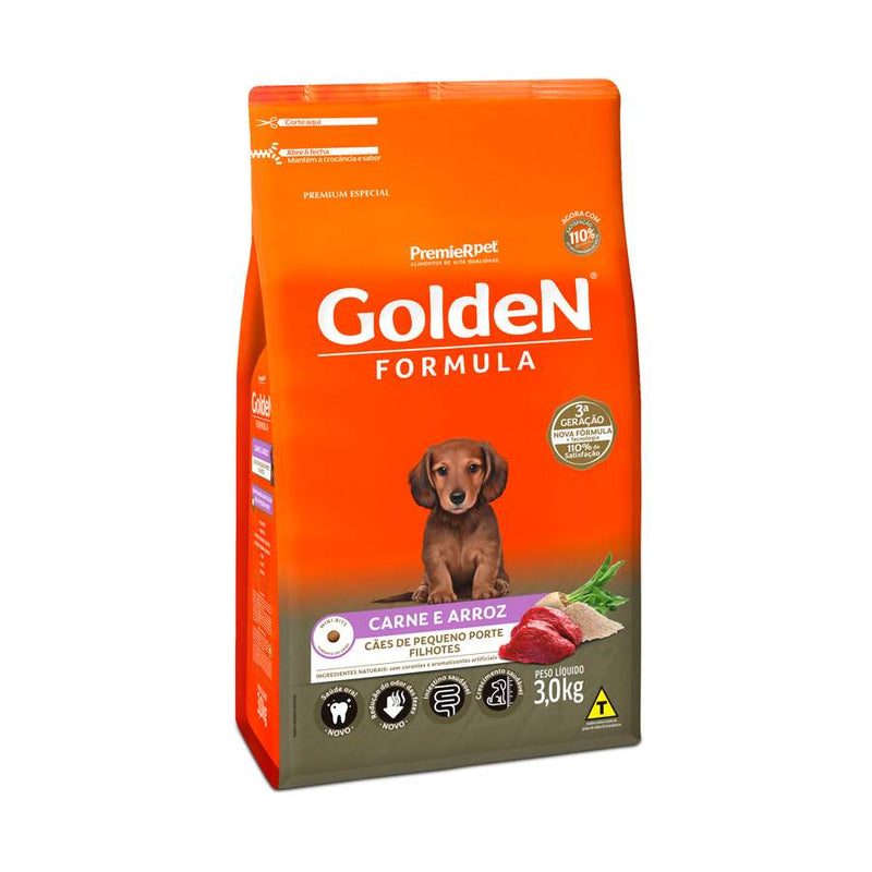 Ração Golden Cães Filhotes Raças Pequenas Carne E Arroz 3Kg