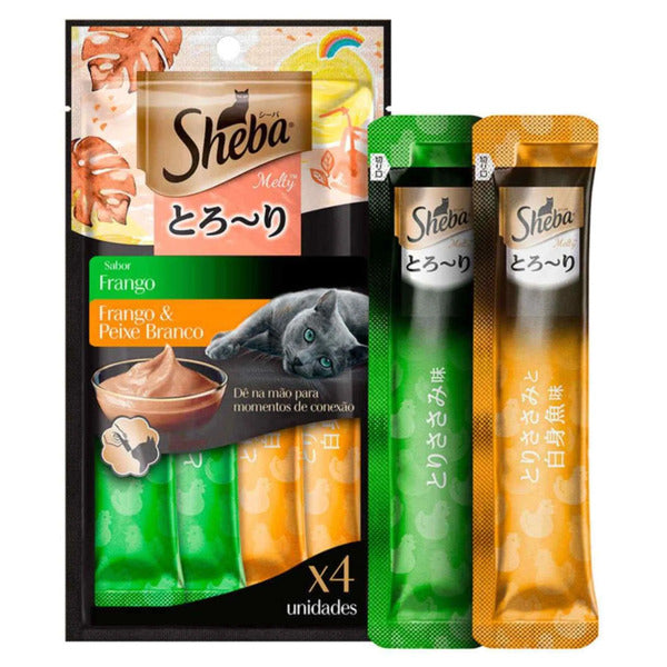 Petisco Cremoso Sheba para Gatos Frango e Frango com Peixe Branco 48 g