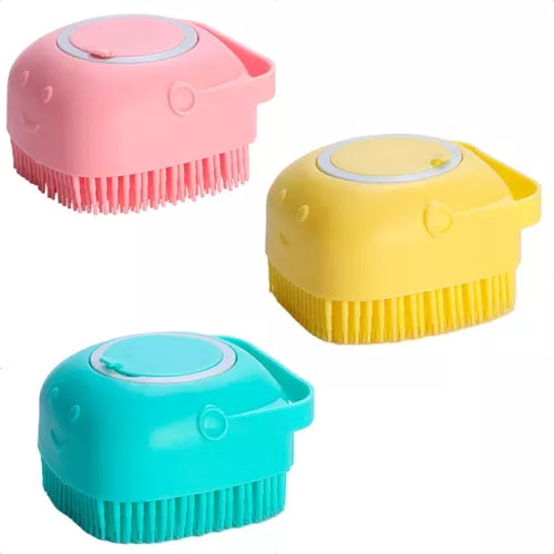 Escova De Banho De Silicone C/ Dispenser Para Cães e Gatos