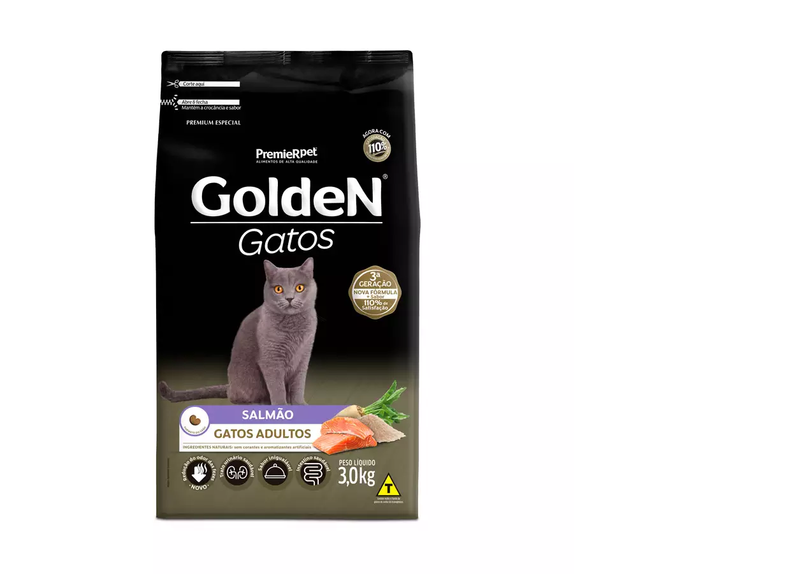 Ração Golden Gatos Adultos Sabor Salmão 3kg