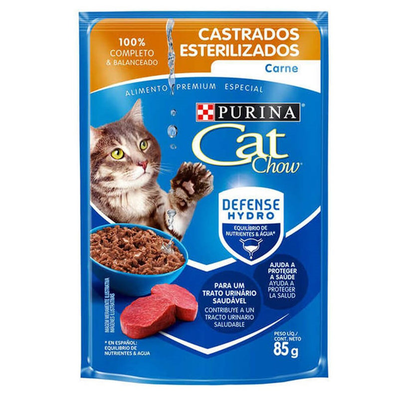 Ração Úmida Cat Chow Gatos Adultos Castrados Carne 85g