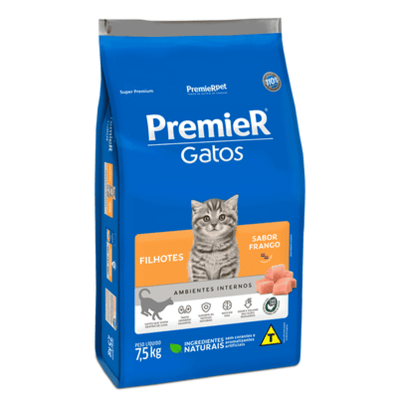 Ração Premier Ambientes Internos Gatos Filhotes Frango 7,5kg
