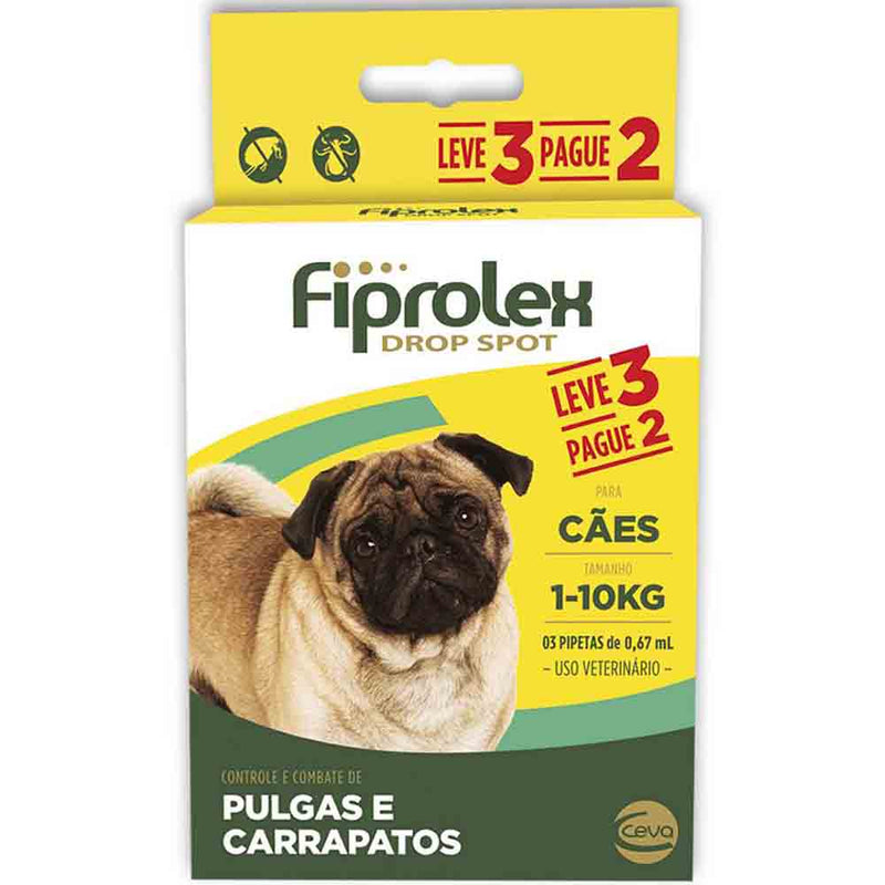 Fiprolex Para Cães De 1 a 10kg C/3 Pipetas De 0,67ml