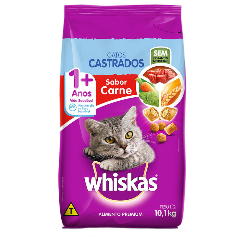 Ração Whiskas Gatos Castrados Carne 10,1kg