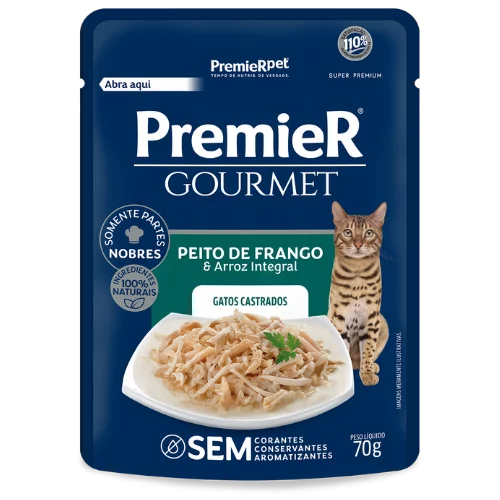 Sache Premier Gourmet Gatos Castrados Frango E Arroz Integral 70g