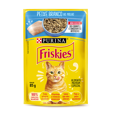 Ração Úmida Friskies Gatos Adultos Peixe Branco Ao Molho 85g