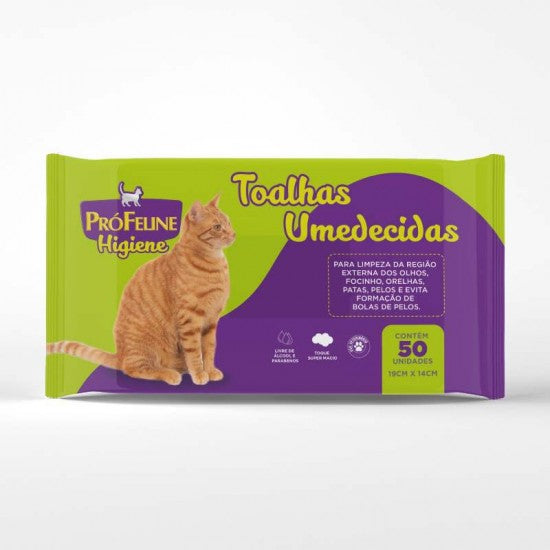 Toalhas Umedecidas Pró Feline Higiene - 50 Unidades 19cm X 14cm
