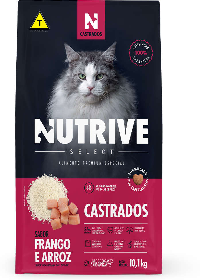 Ração Seca Nutrive Select Frango e Arroz para Gatos Castrados 10kg