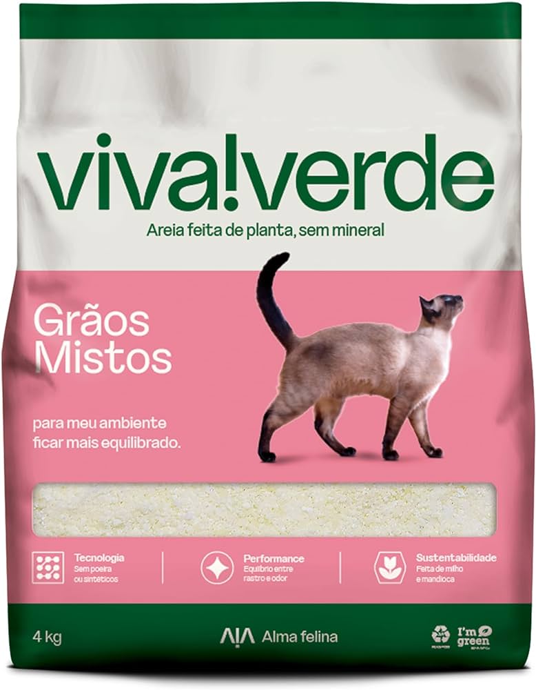 Areia Higiênica Viva Verde Grãos Mistos Para Gatos  4kg