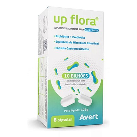 Up Flora Suplemento Avert Para Cães e Gatos Com 8 Cápsulas